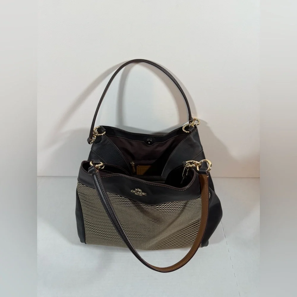 Women’s Coach Lexy Legacy Jacquard Tote Shoulder Bag Fabric/Leather 3 Pcs